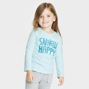 Cat & Jack Toddler Girls Snow Happy Long Sleeve Shirt Light Blue 5T